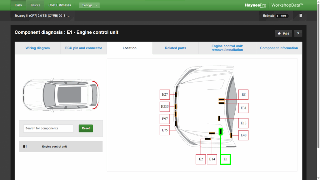Component diagnosis - Engine control Unit